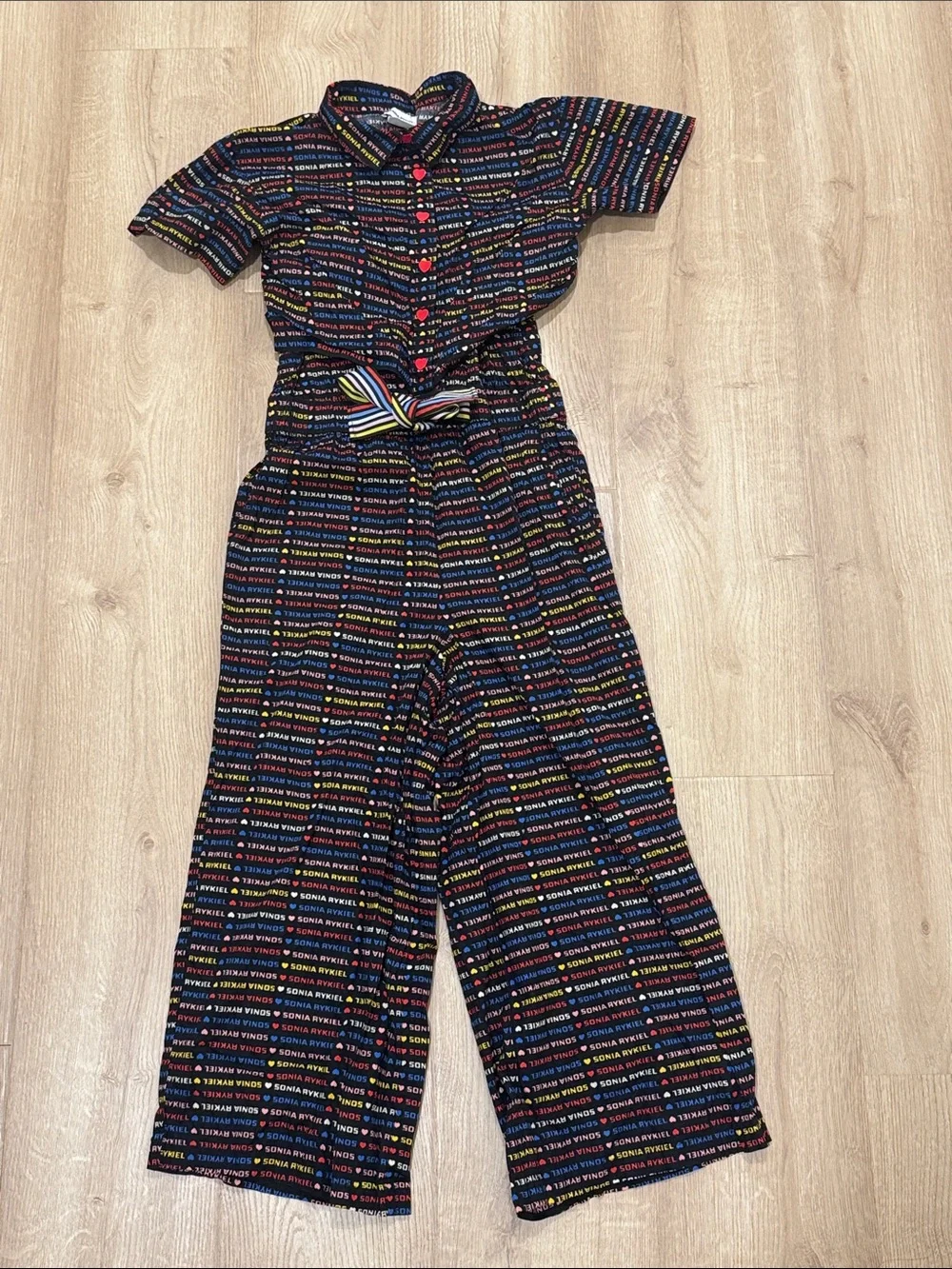 Sonia Rykiel black Multicolor Logo-Stripe Short-Sleeve Jumpsuit